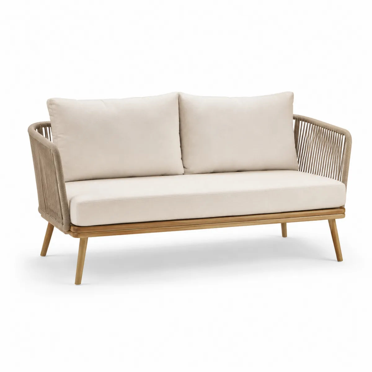 Sofa ogrodowa z linami i drewnianą ramą, beżowa, długość 180 cm