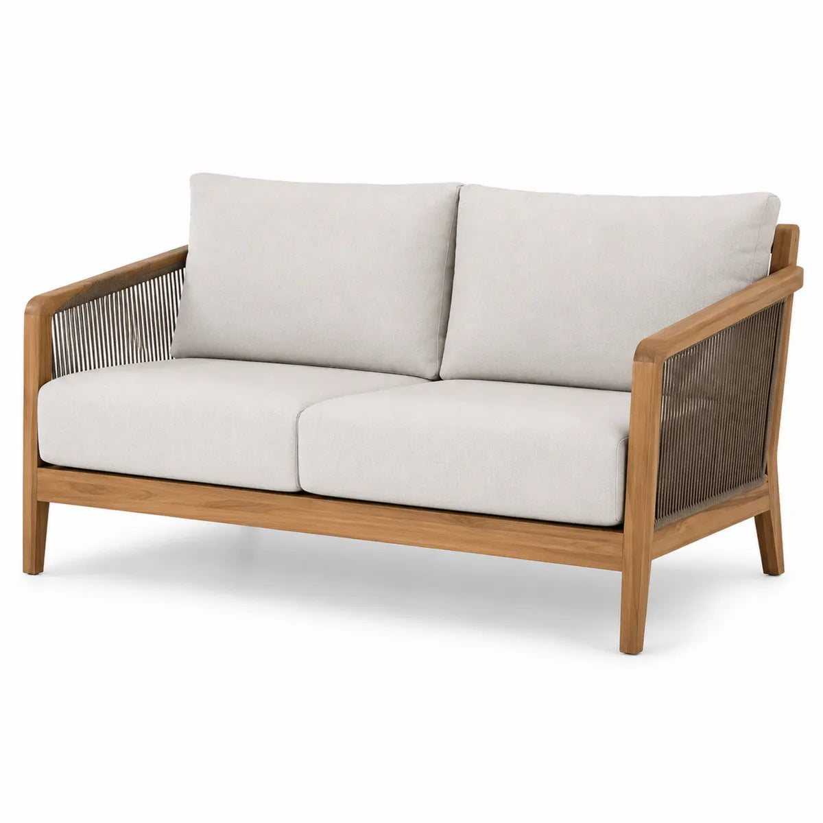 Sofa dwuosobowa teak z tkaniną poliestrową