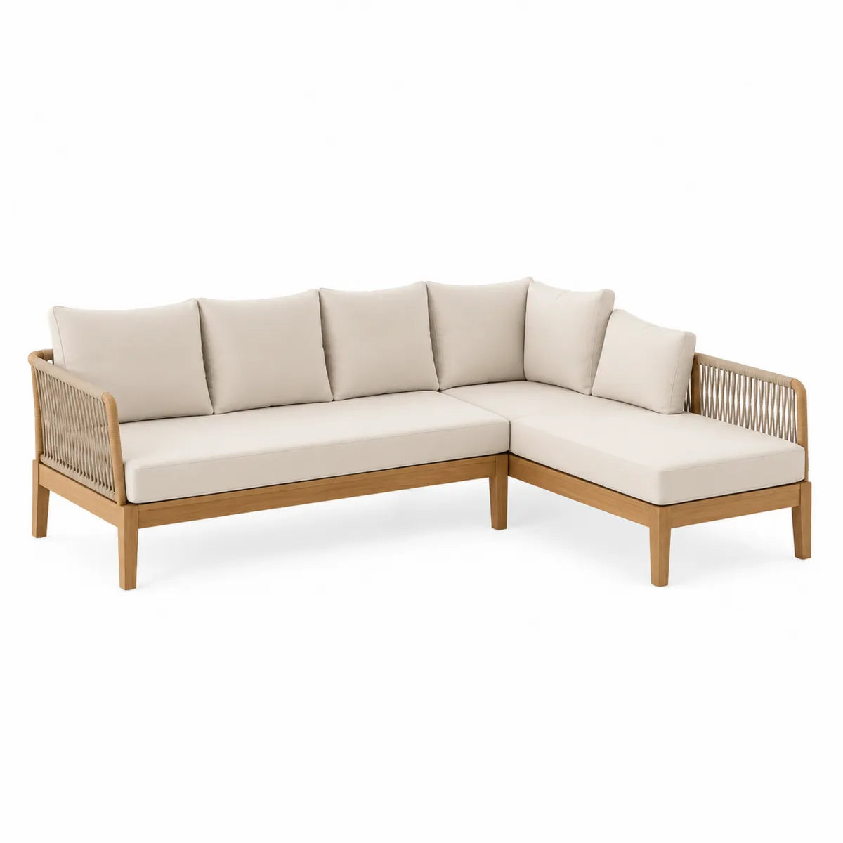 Narożna sofa ogrodowa beżowa drewno teak poliester