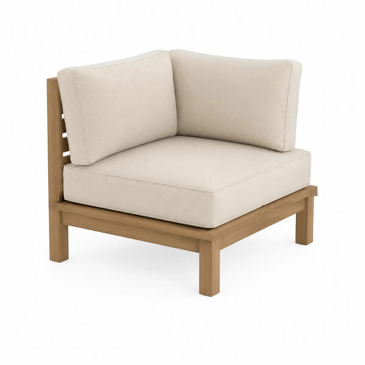 Sofa narożna ogrodowa drewno tekowe i tkanina kremowa