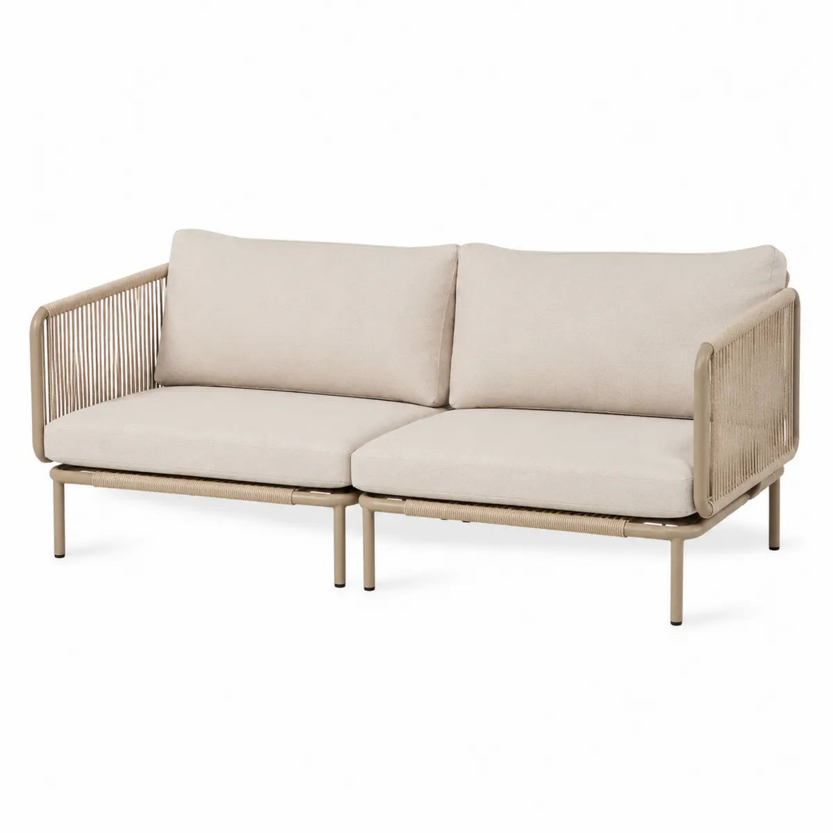 Sofa ogrodowa metalowa z poliestrowym sznurkiem beżowa 2-osobowa