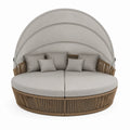 Okrągła sofa ogrodowa z baldachimem, rattan i stal, beżowo-szara