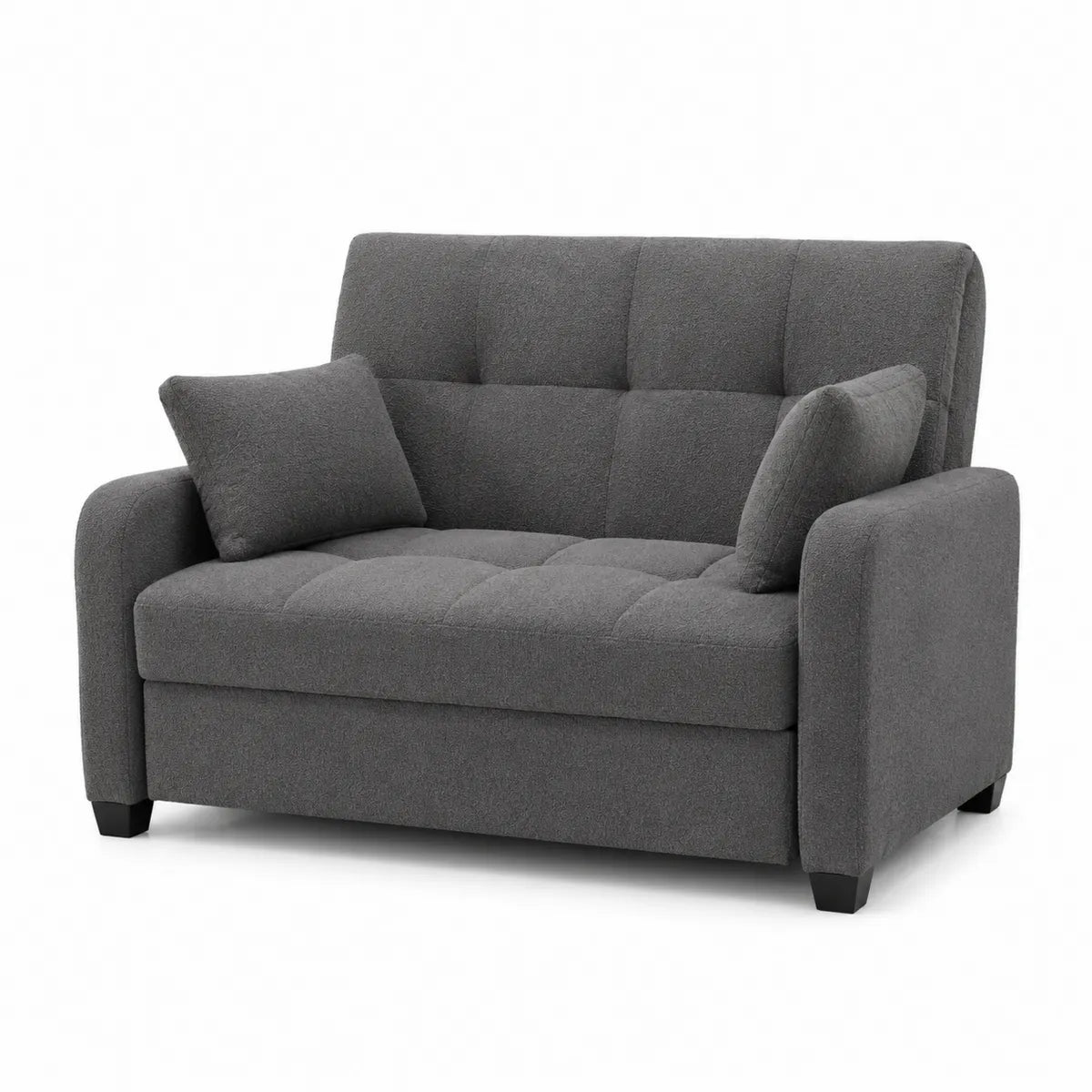Sofa dwuosobowa ciemnoszara, tkanina z poduszkami
