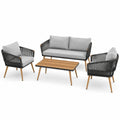 Zestaw mebli ogrodowych aluminiowy z polietylenowym rattanem szary stół 100x50 cm sofa 2-osobowa fotele