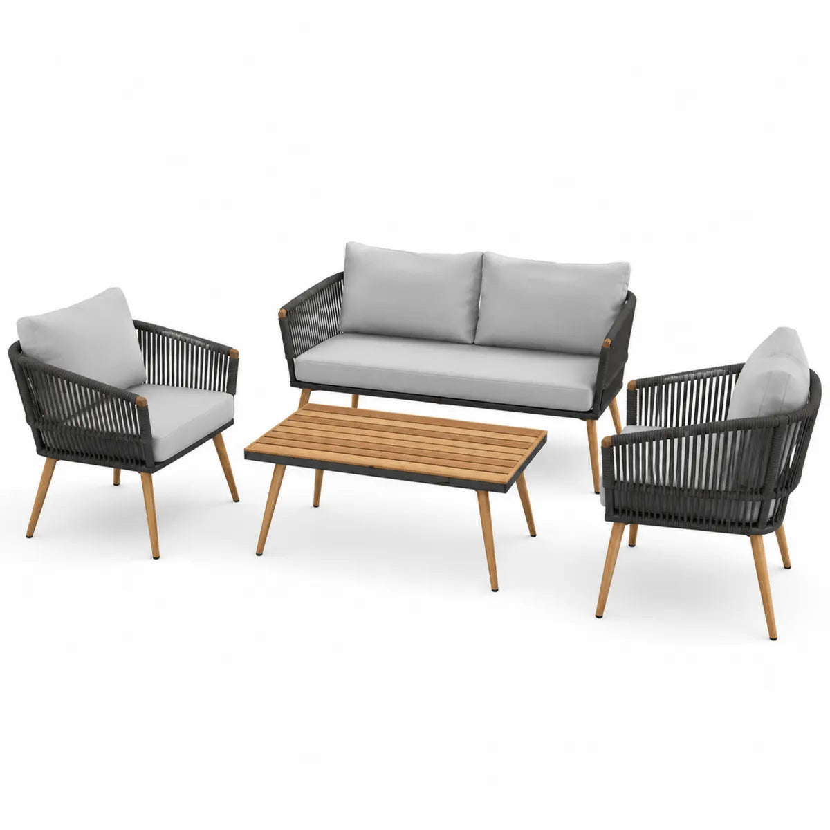 Zestaw mebli ogrodowych aluminiowy z polietylenowym rattanem szary stół 100x50 cm sofa 2-osobowa fotele