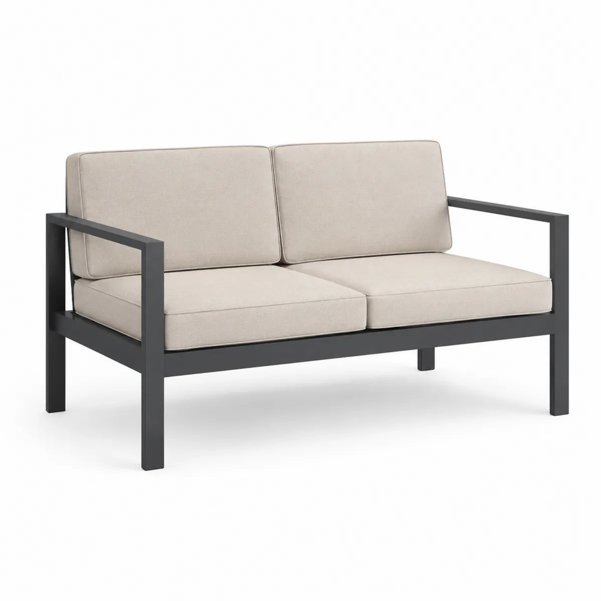 Sofa aluminiowa z poliestrowymi poduszkami beżowymi