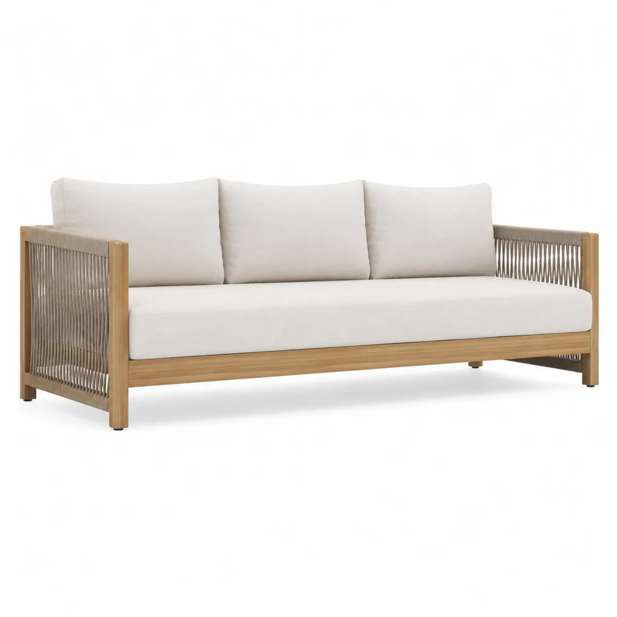 Drewniana sofa z teak i liny 210 cm beżowa