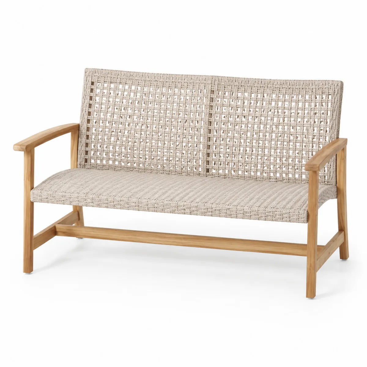Sofa ogrodowa drewniana z technorattanu beżowa