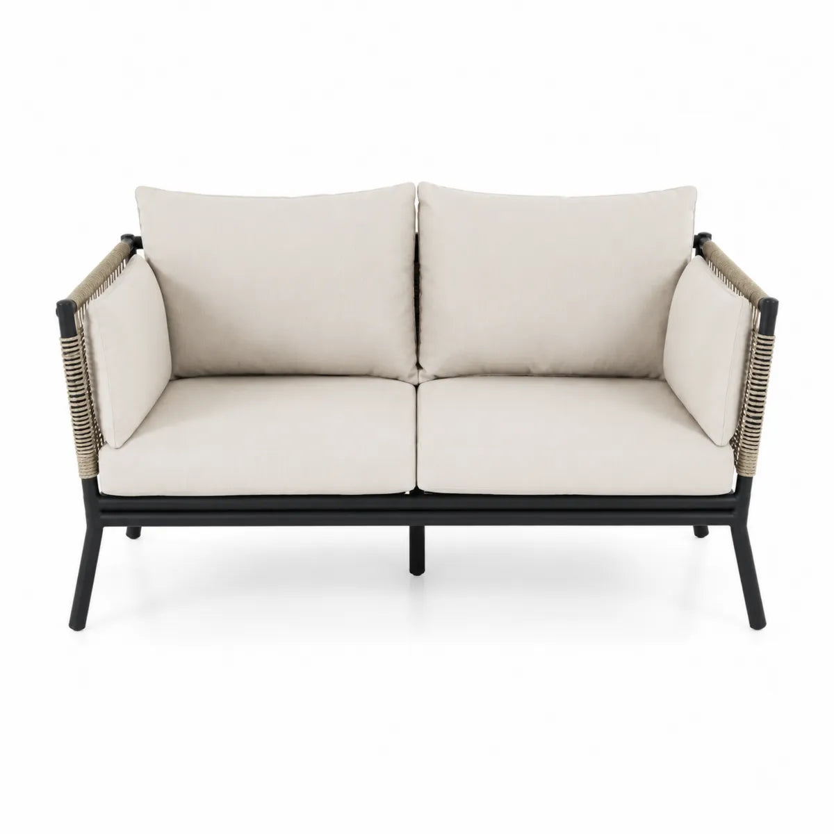 Dwuosobowa sofa ogrodowa z aluminium i poliestru kremowa 150cm